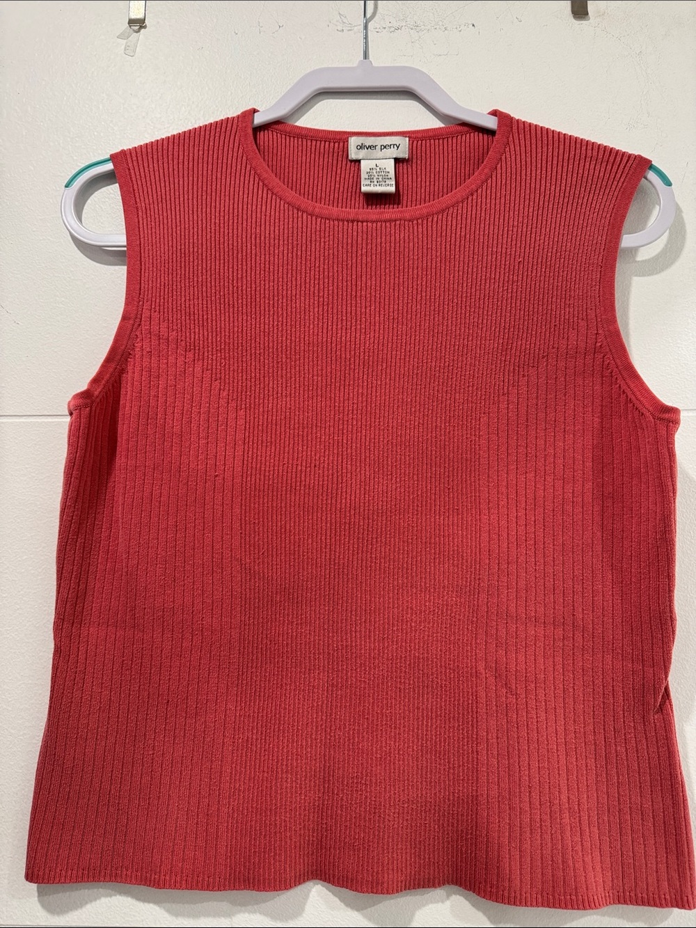 Oliver Perry Knit Tank Top Women Large Pink Good Ribbed Silk Blend Sleeveless